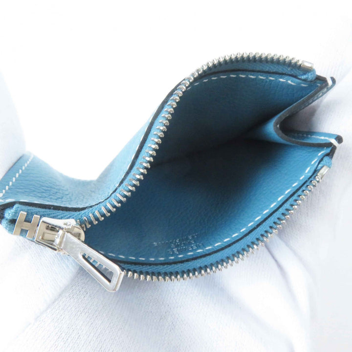 Pristine HERMES Coin case Constance Slim Verso Sun New Blue Jean Evercolor Women