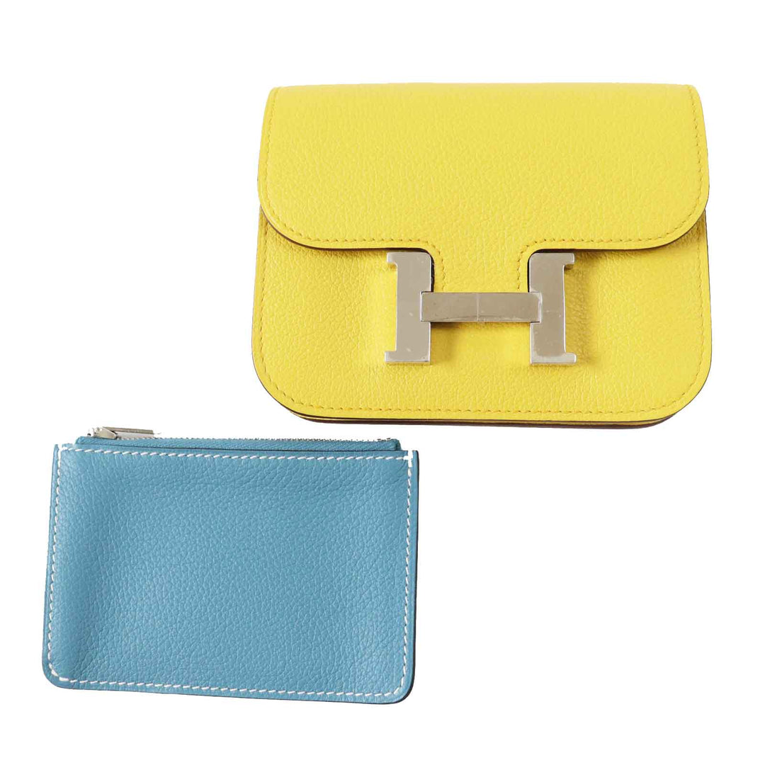 Pristine HERMES Coin case Constance Slim Verso Sun New Blue Jean Evercolor Women