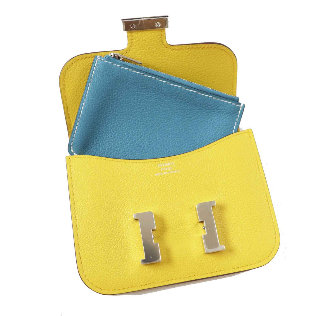 Pristine HERMES Coin case Constance Slim Verso Sun New Blue Jean Evercolor Women