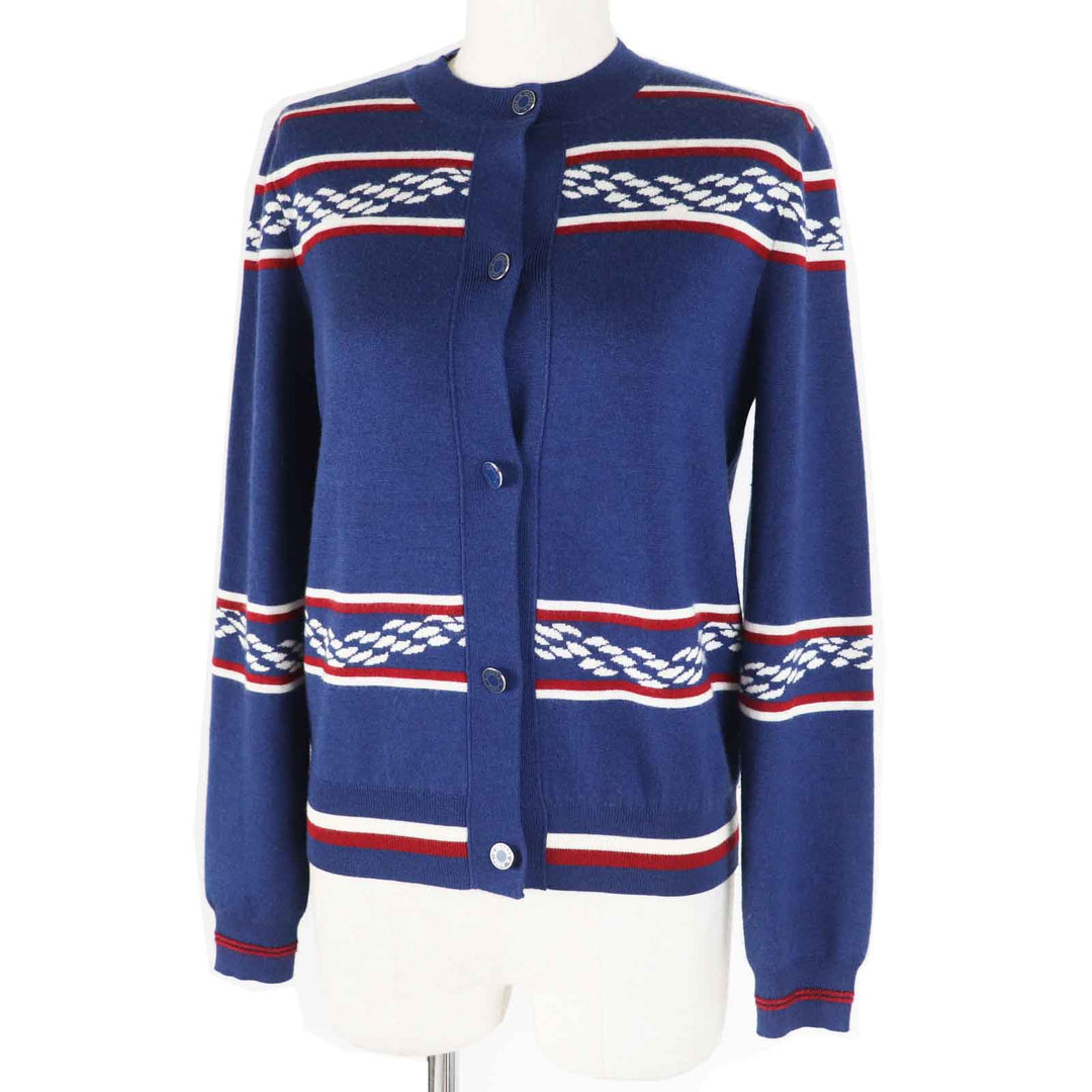 Great HERMES cardigan Long Sleeve Knit Blue Ivory Red cashmere Women 34 3E2715D4