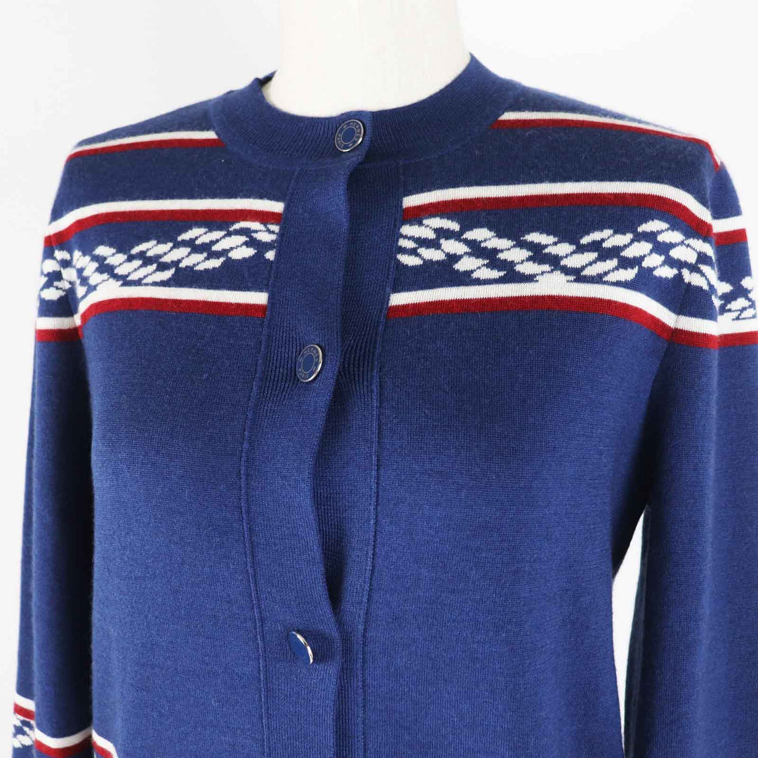 Great HERMES cardigan Long Sleeve Knit Blue Ivory Red cashmere Women 34 3E2715D4