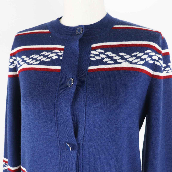 Great HERMES cardigan Long Sleeve Knit Blue Ivory Red cashmere Women 34 3E2715D4