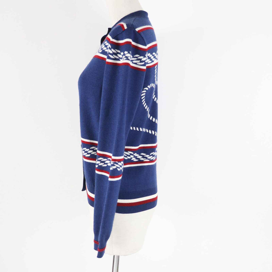 Great HERMES cardigan Long Sleeve Knit Blue Ivory Red cashmere Women 34 3E2715D4