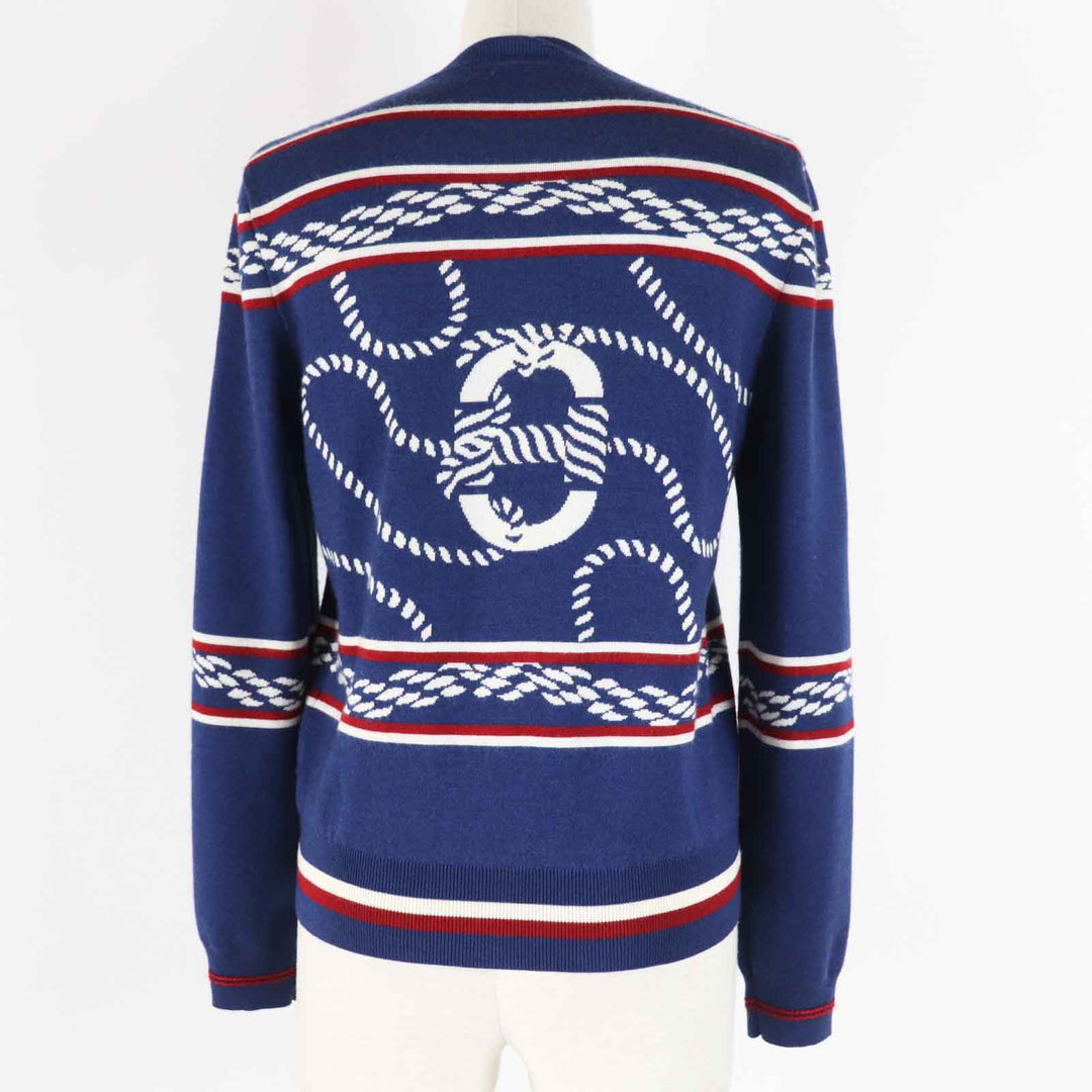 Great HERMES cardigan Long Sleeve Knit Blue Ivory Red cashmere Women 34 3E2715D4
