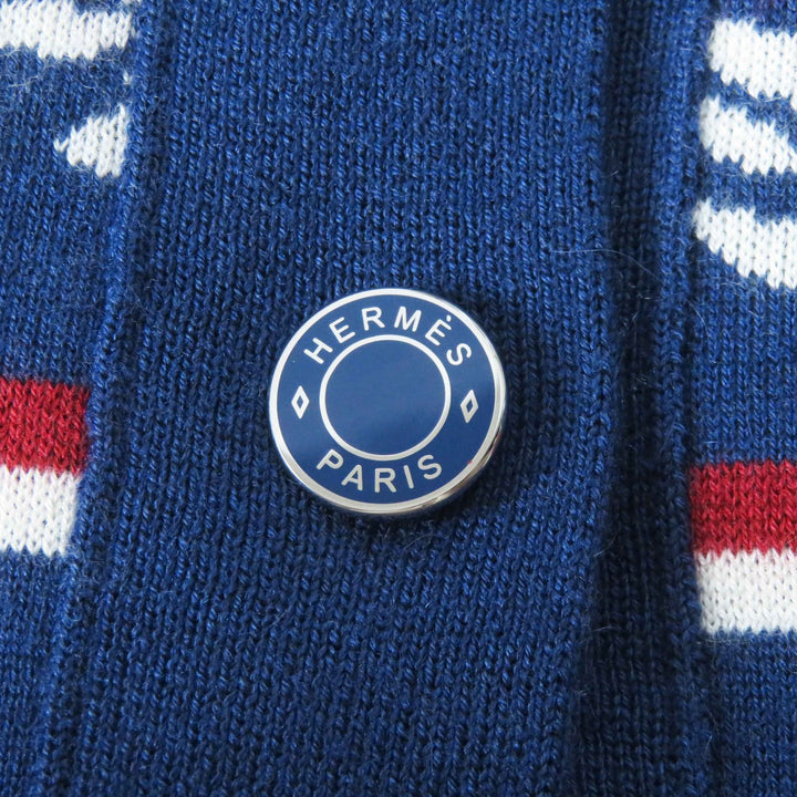 Great HERMES cardigan Long Sleeve Knit Blue Ivory Red cashmere Women 34 3E2715D4