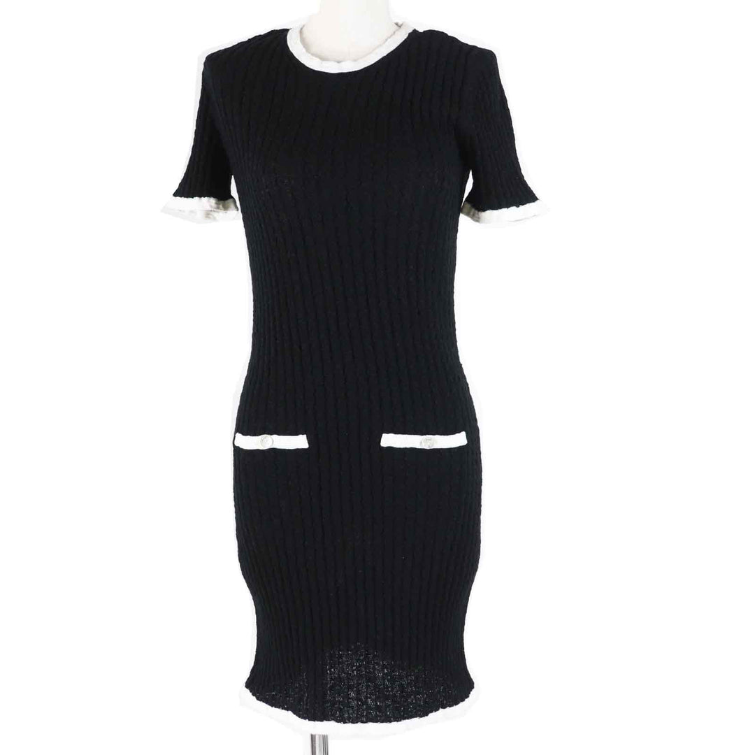 Great CHANEL one piece COCO Mark Buttoned Short Sleeve Black White Women 36