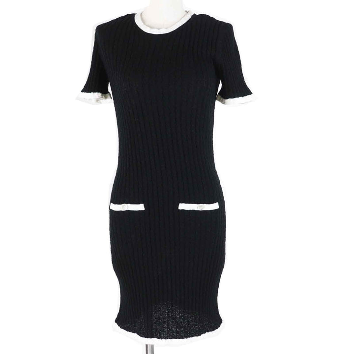Great CHANEL one piece COCO Mark Buttoned Short Sleeve Black White Women 36
