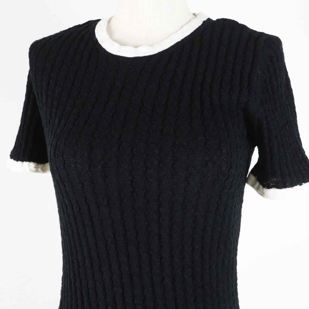 Great CHANEL one piece COCO Mark Buttoned Short Sleeve Black White Women 36