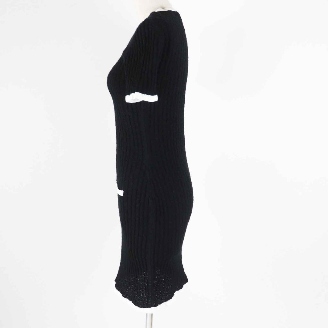 Great CHANEL one piece COCO Mark Buttoned Short Sleeve Black White Women 36