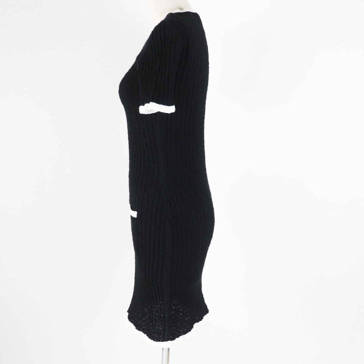 Great CHANEL one piece COCO Mark Buttoned Short Sleeve Black White Women 36