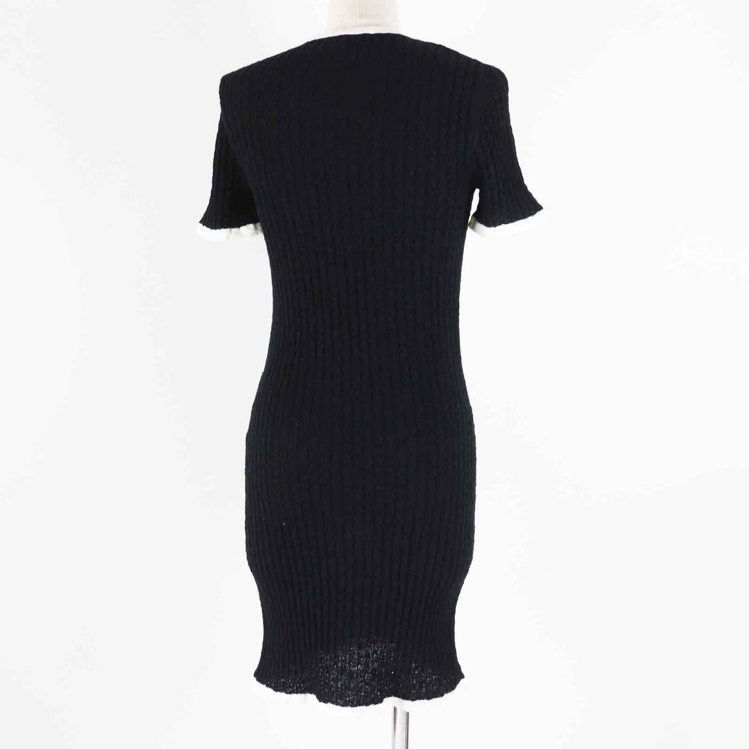 Great CHANEL one piece COCO Mark Buttoned Short Sleeve Black White Women 36