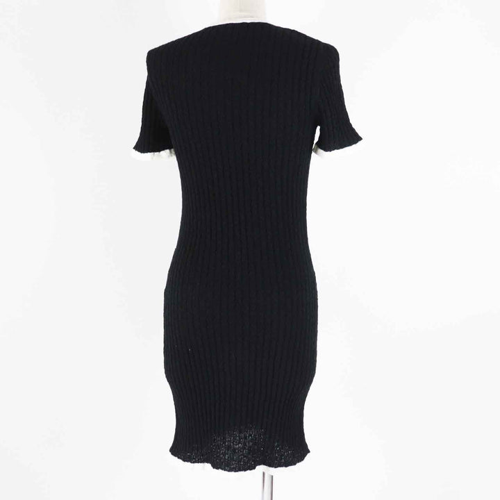 Great CHANEL one piece COCO Mark Buttoned Short Sleeve Black White Women 36