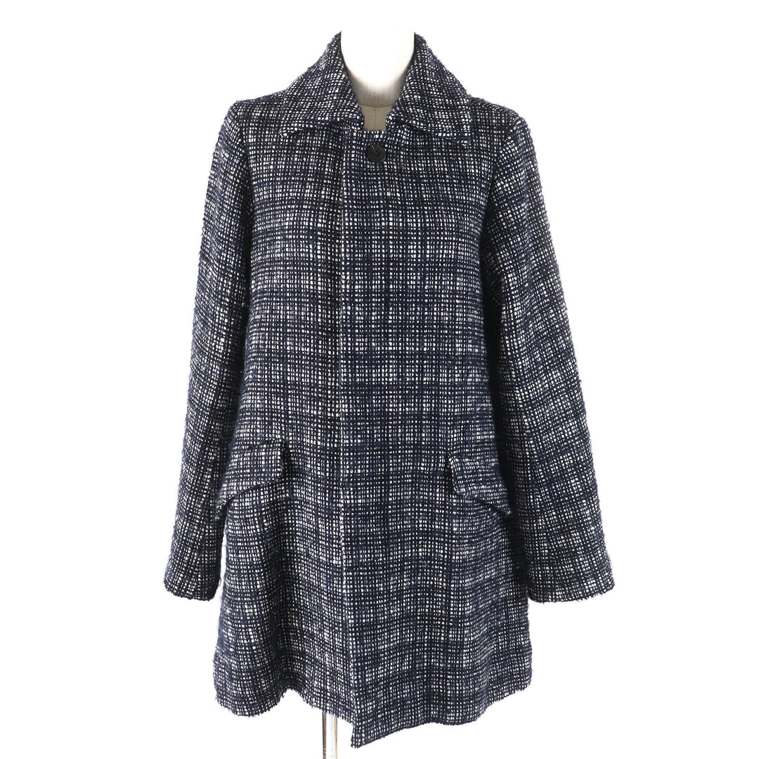 Great me ISSEY MIYAKE Jacket Logo button, concealed placket, tweed Dark navy wool Women