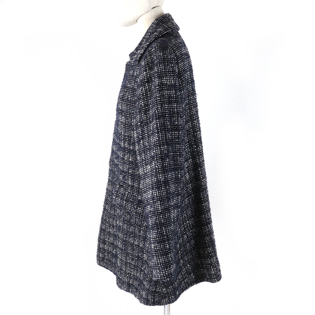 Great me ISSEY MIYAKE Jacket Logo button, concealed placket, tweed Dark navy wool Women