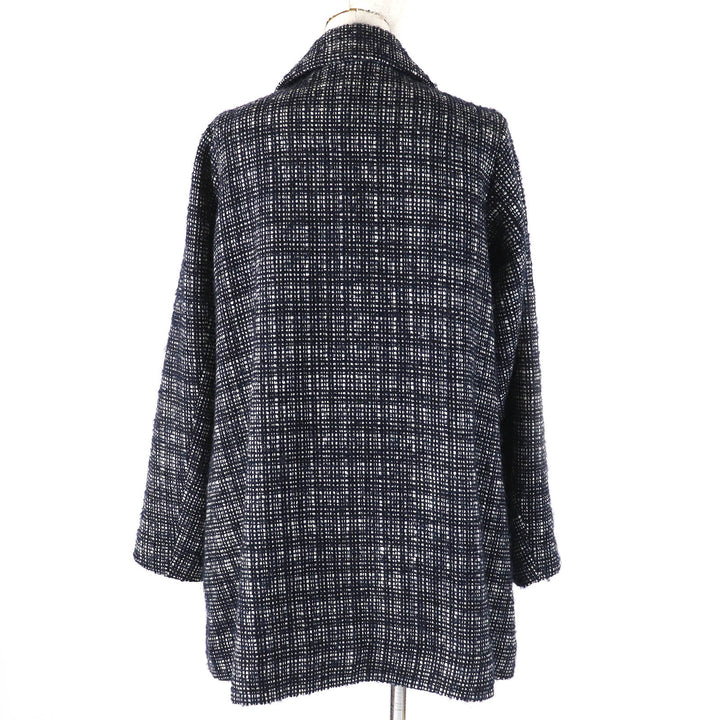 Great me ISSEY MIYAKE Jacket Logo button, concealed placket, tweed Dark navy wool Women