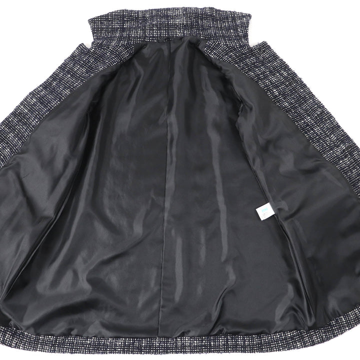 Great me ISSEY MIYAKE Jacket Logo button, concealed placket, tweed Dark navy wool Women