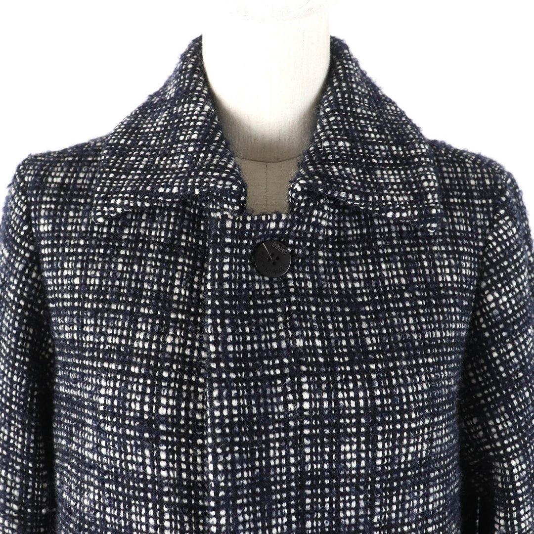 Great me ISSEY MIYAKE Jacket Logo button, concealed placket, tweed Dark navy wool Women