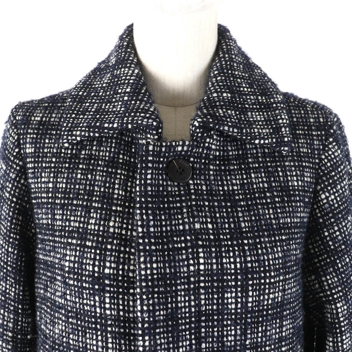 Great me ISSEY MIYAKE Jacket Logo button, concealed placket, tweed Dark navy wool Women