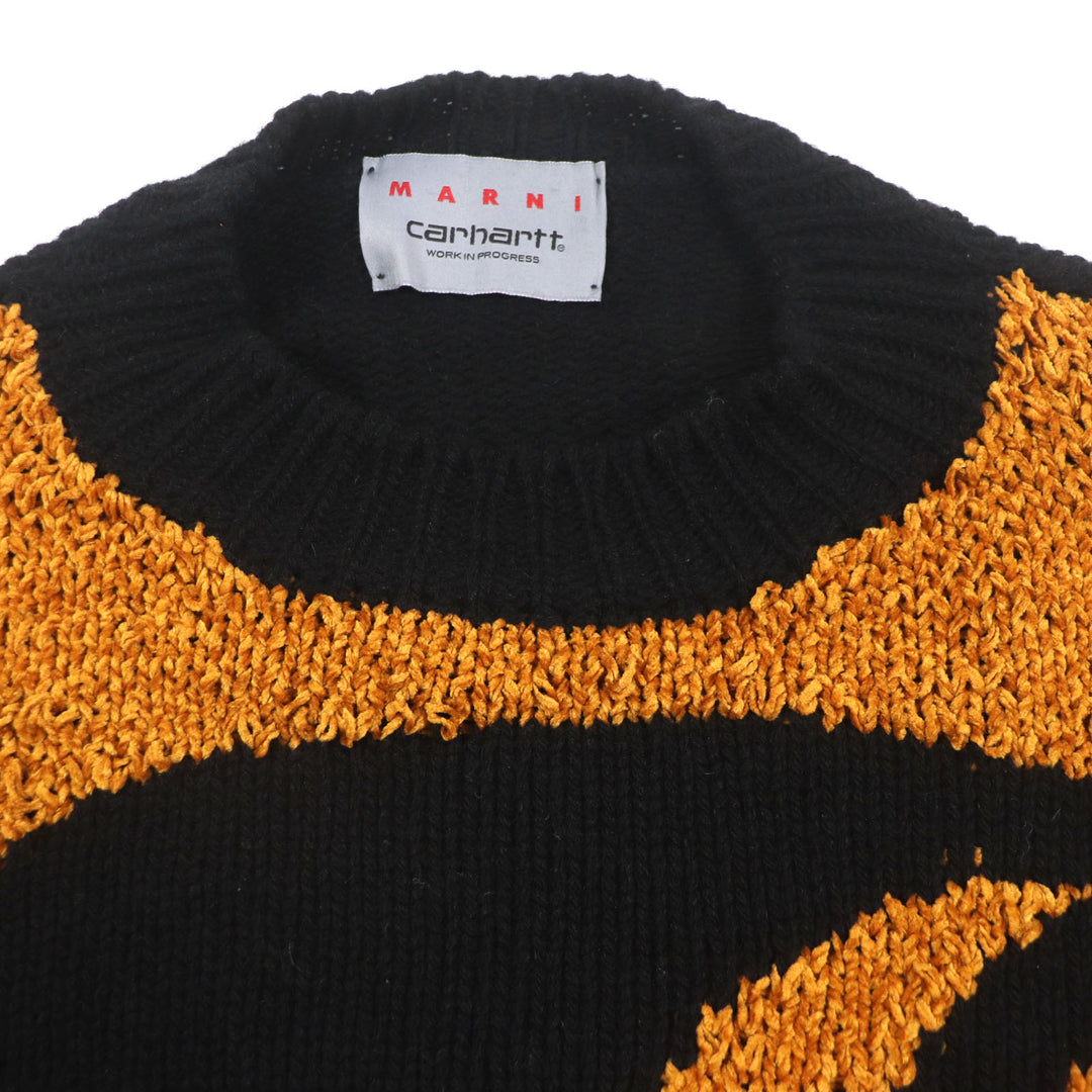 Excellent MARNI×CARHARTT sweater Logo jacquard knit Black brown 40 GCMD0375Q0