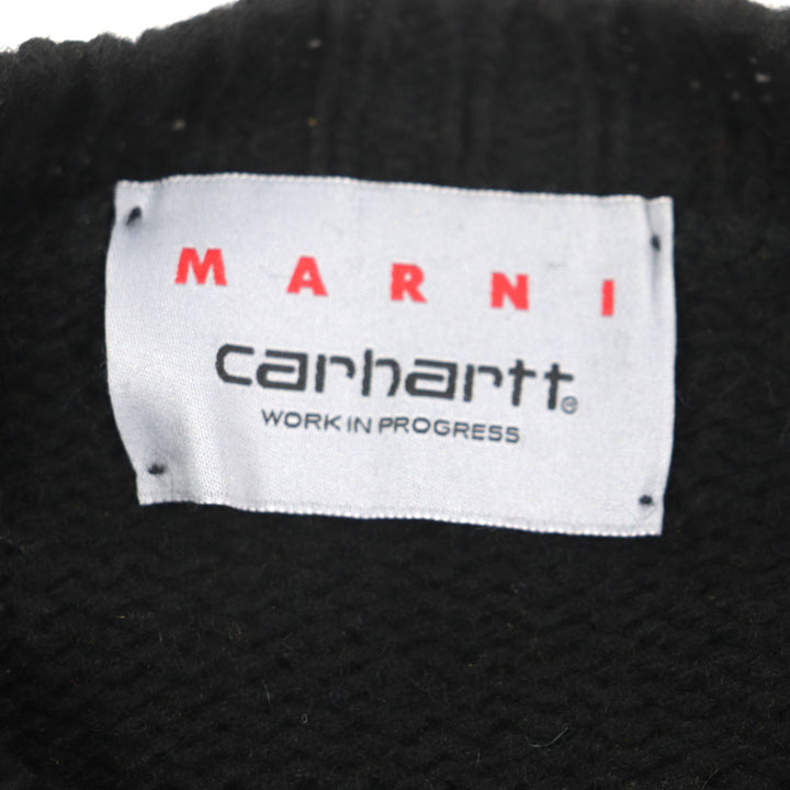 Excellent MARNI×CARHARTT sweater Logo jacquard knit Black brown wool mens 40 GCMD0375Q0