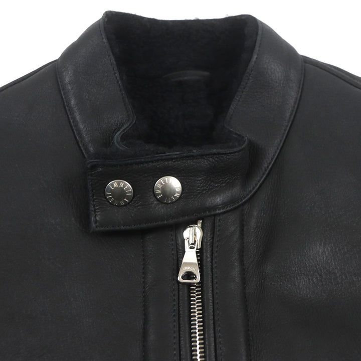 Great EMMETI Leather jacket H UOMO Akka Double Zip Single black Mouton mens 46