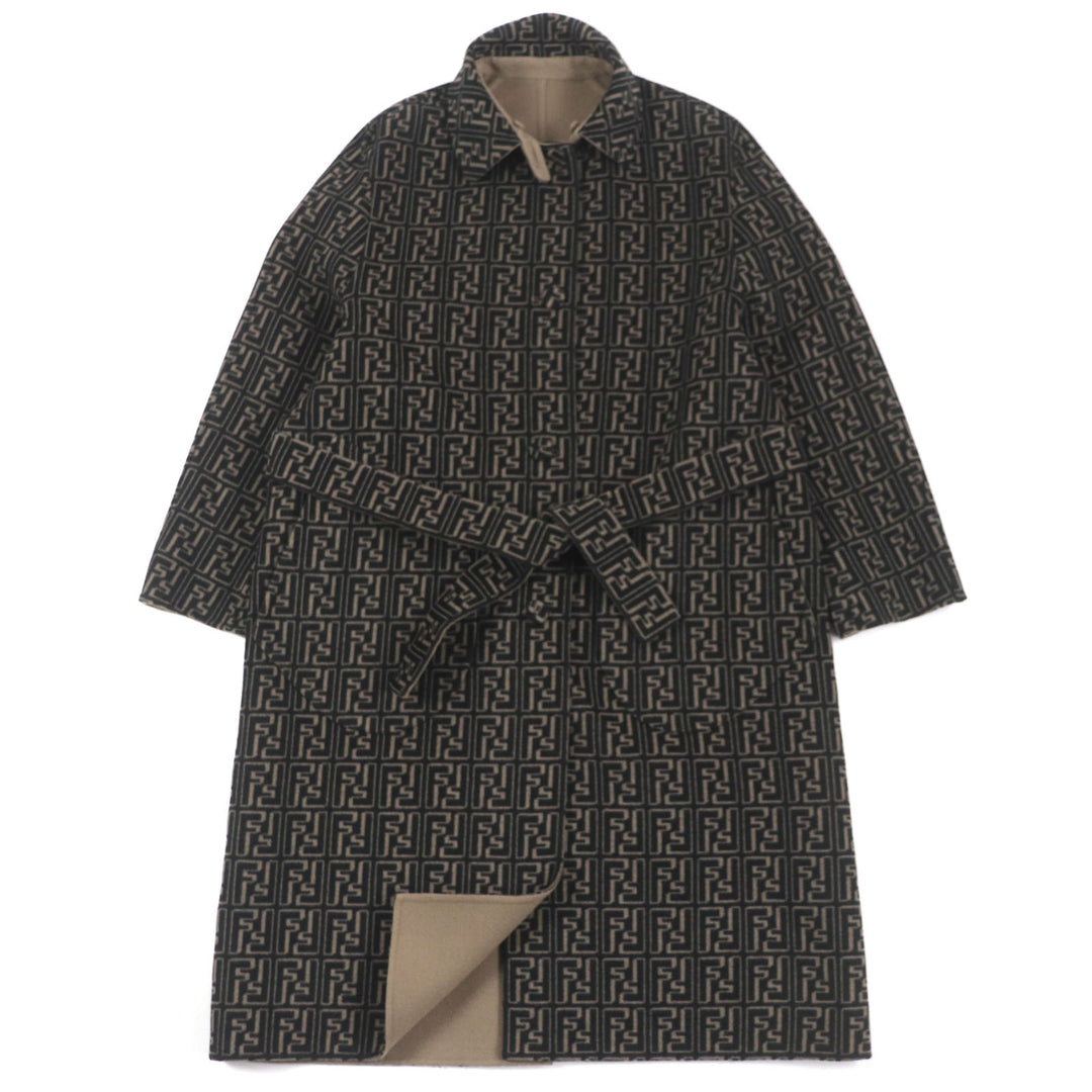 Excellent FENDI trench coat Zucca Pattern Oversized Reversible mens 52 FF0667 AL57