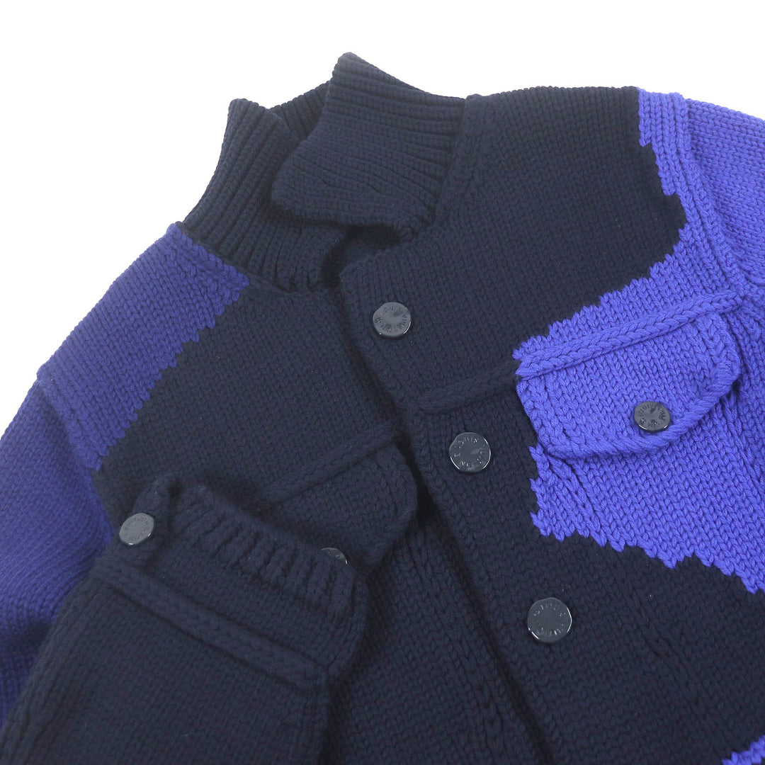 LOUIS VUITTON Jacket Virgil Abloh LV logo intarsia button knit Navy wool mens XL