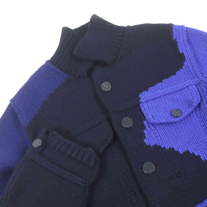 LOUIS VUITTON Jacket Virgil Abloh LV logo intarsia button knit Navy wool mens XL