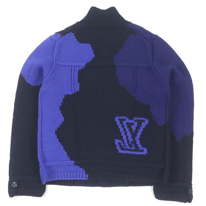 LOUIS VUITTON Jacket Virgil Abloh LV logo intarsia button knit Navy wool mens XL