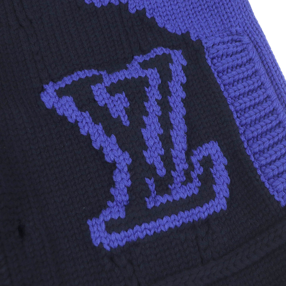 LOUIS VUITTON Jacket Virgil Abloh LV logo intarsia button knit Navy wool mens XL