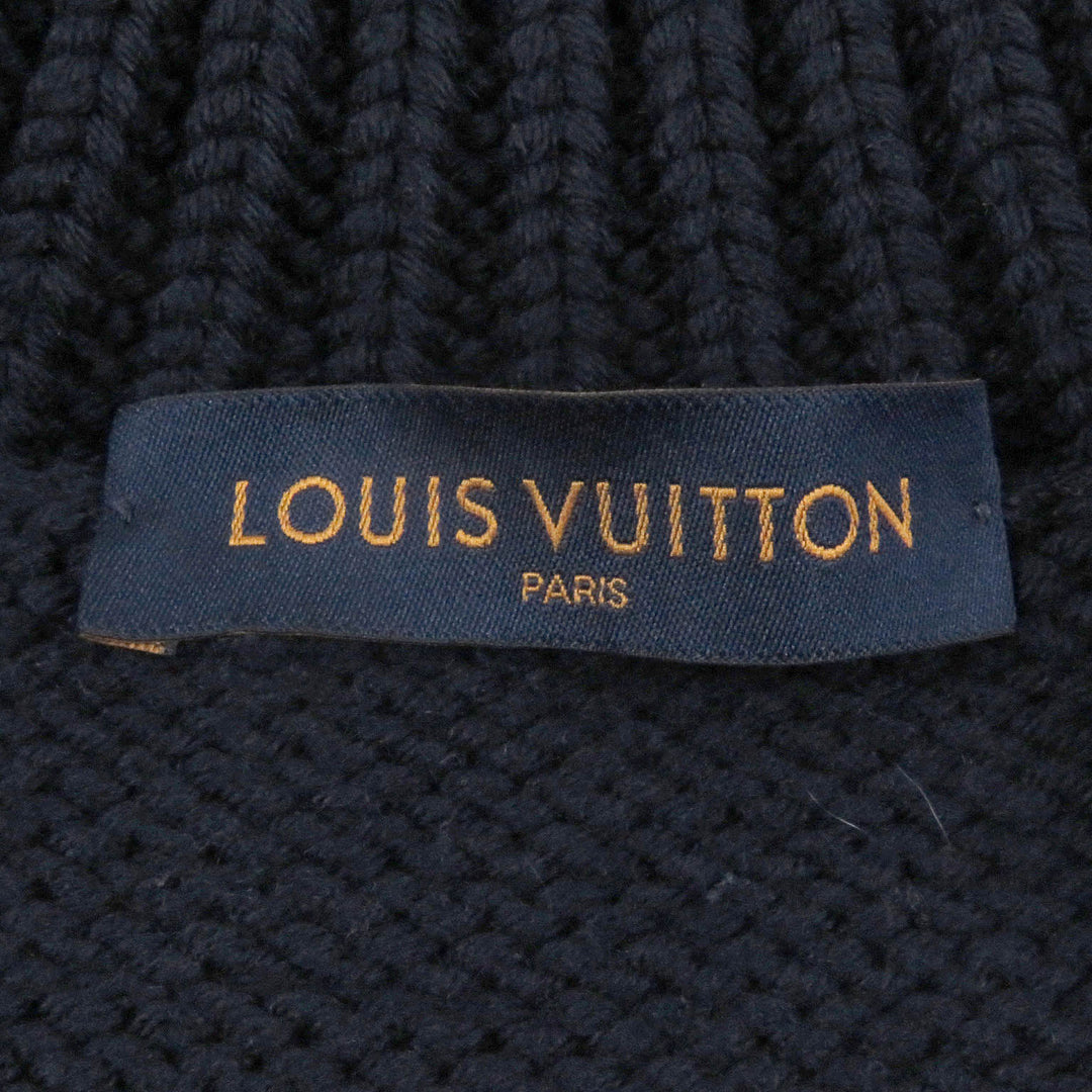 LOUIS VUITTON Jacket Virgil Abloh LV logo intarsia button knit Navy wool mens XL