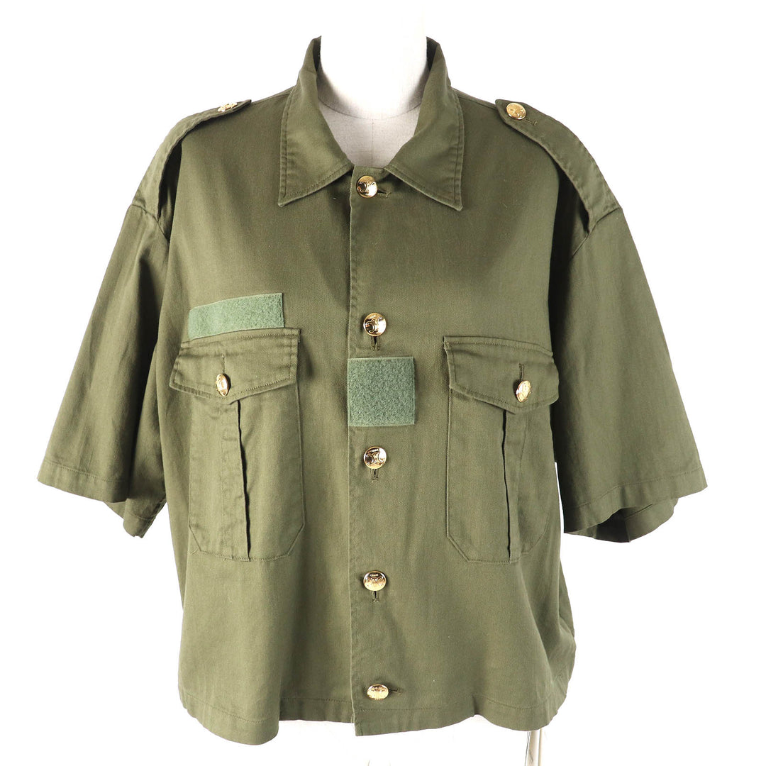 Pristine CELINE Short sleeve shirt khaki cotton Women 38 2C580106K