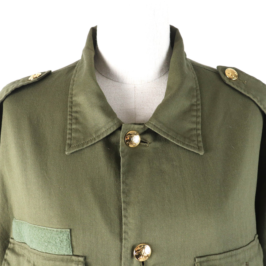 Pristine CELINE Short sleeve shirt khaki cotton Women 38 2C580106K