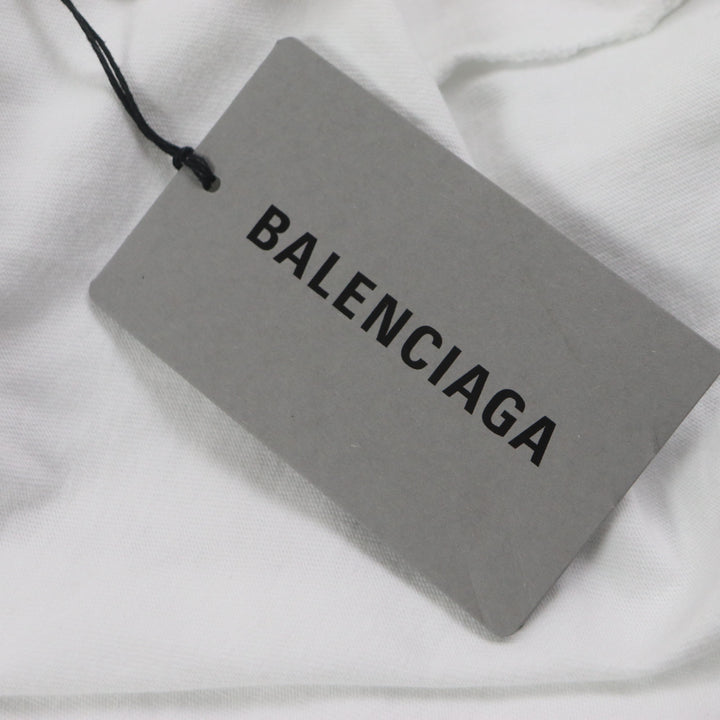 Excellent BALENCIAGA hoodie Graphic logo layered design oversized pullover white cotton XS