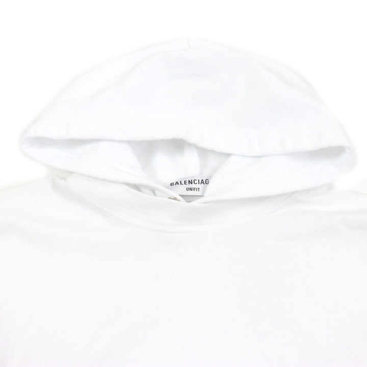 Excellent BALENCIAGA hoodie Graphic logo layered design oversized pullover white cotton XS