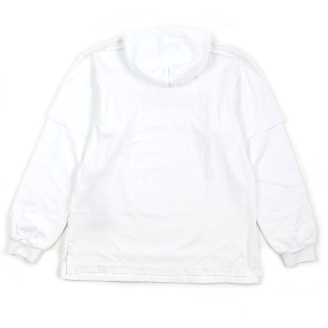 Excellent BALENCIAGA hoodie Graphic logo layered design oversized pullover white cotton XS