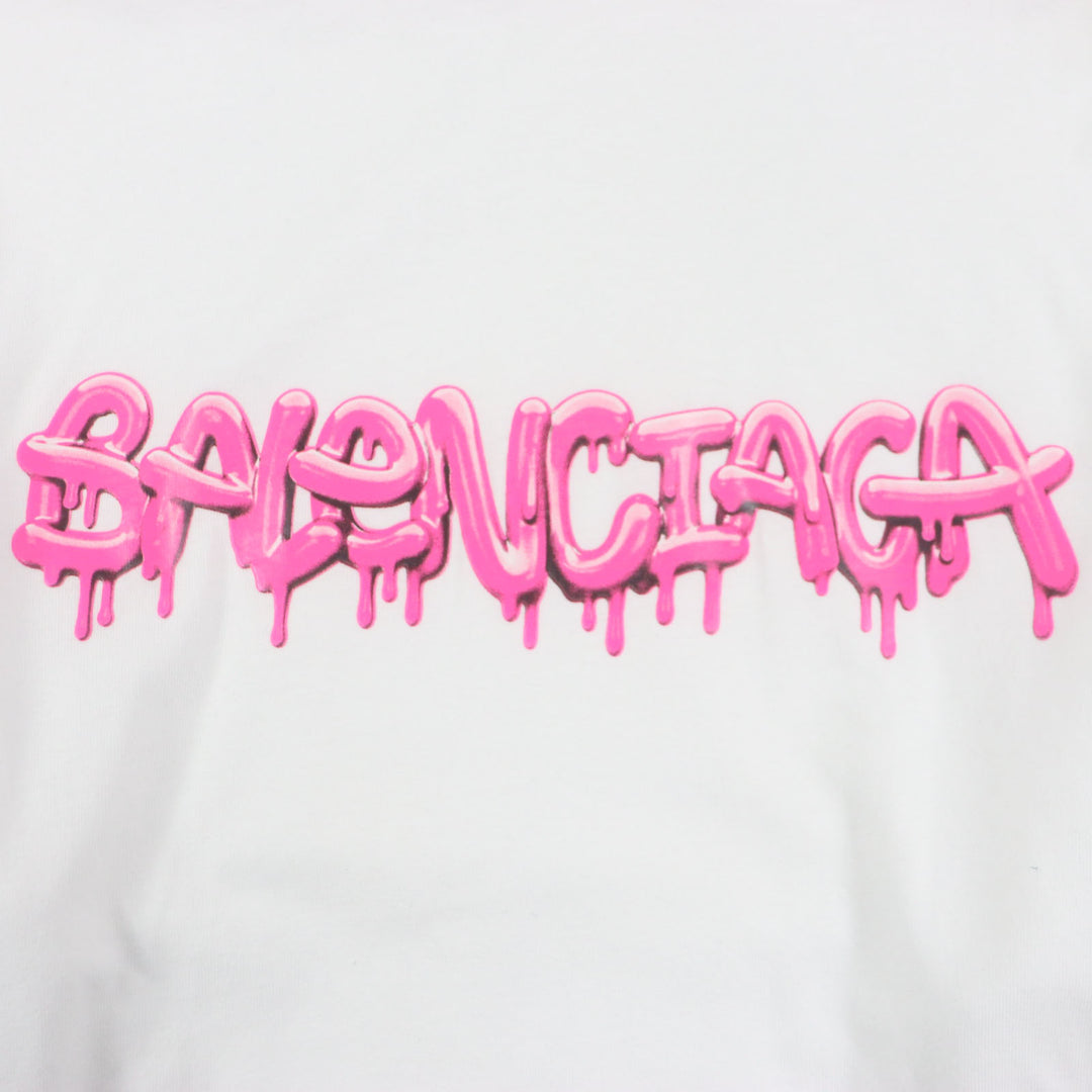 Excellent BALENCIAGA hoodie Graphic logo layered design oversized pullover white cotton XS