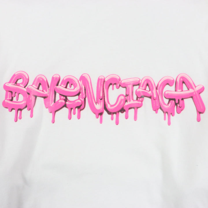 Excellent BALENCIAGA hoodie Graphic logo layered design oversized pullover white cotton XS