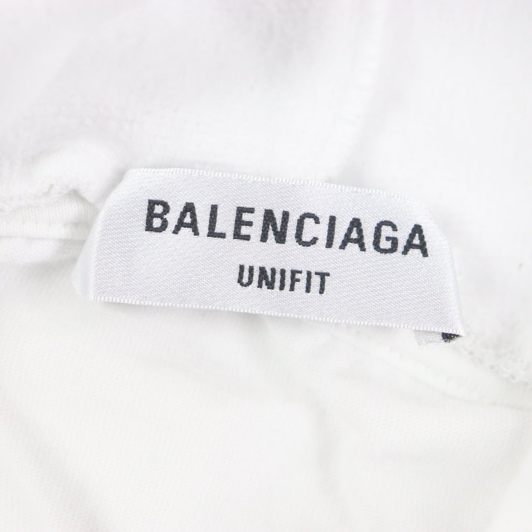 Excellent BALENCIAGA hoodie Graphic logo layered design oversized pullover white cotton XS