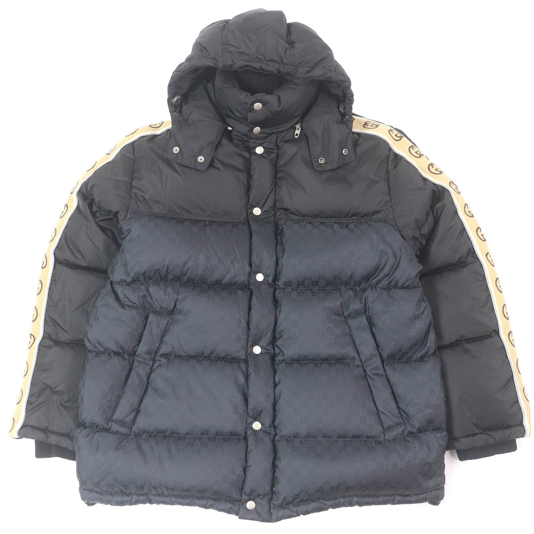 Great GUCCI down coat GG jacquard side line logo pattern black Nylon mens 50 598725