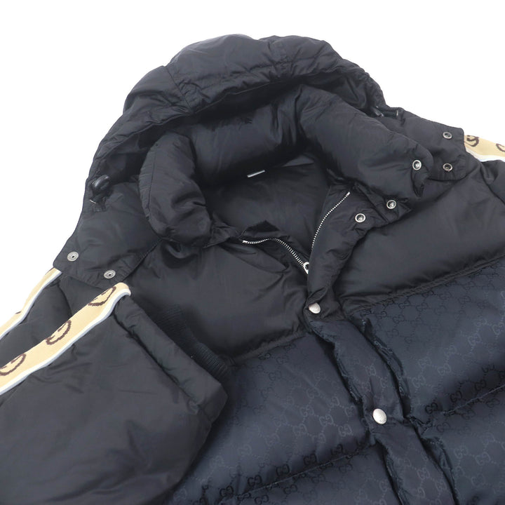Great GUCCI down coat GG jacquard side line logo pattern black Nylon mens 50