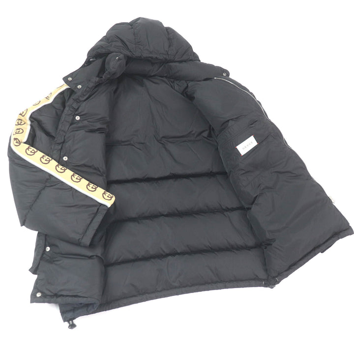 Great GUCCI down coat GG jacquard side line logo pattern black Nylon mens 50