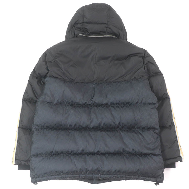 Great GUCCI down coat GG jacquard side line logo pattern black Nylon mens 50