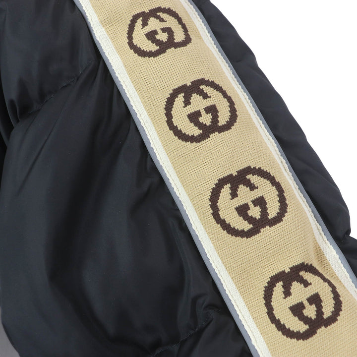 Great GUCCI down coat GG jacquard side line logo pattern black Nylon mens 50
