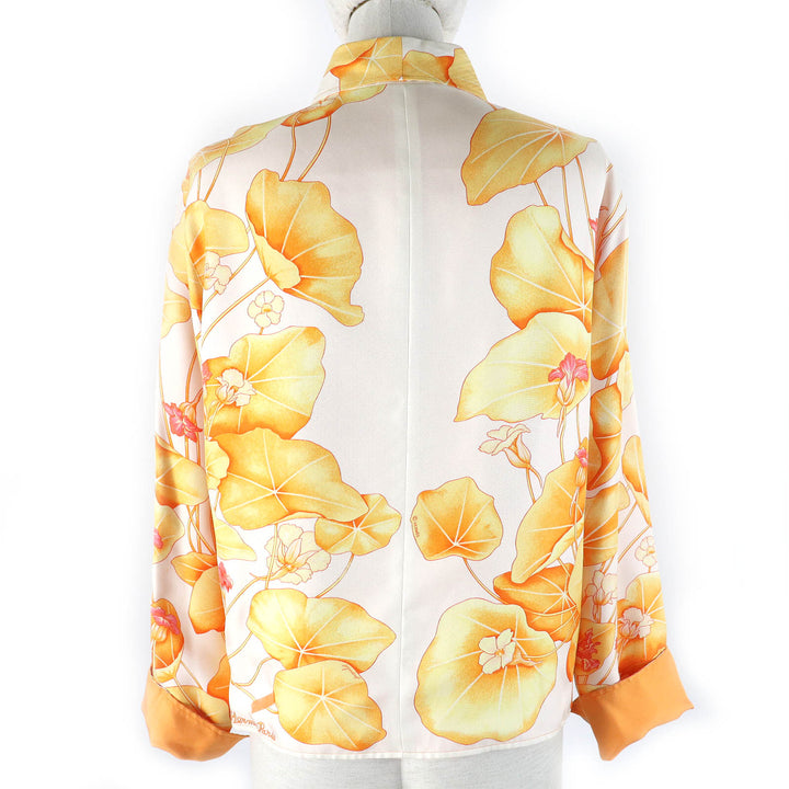 HERMES Long sleeve shirt Les Capucines Orange series silk Women 38