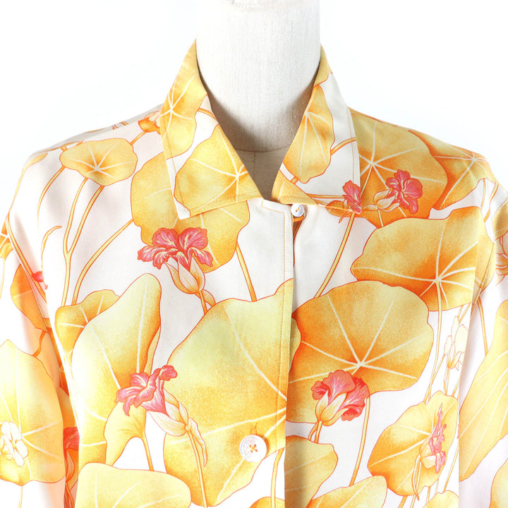 HERMES Long sleeve shirt Les Capucines Orange series silk Women 38