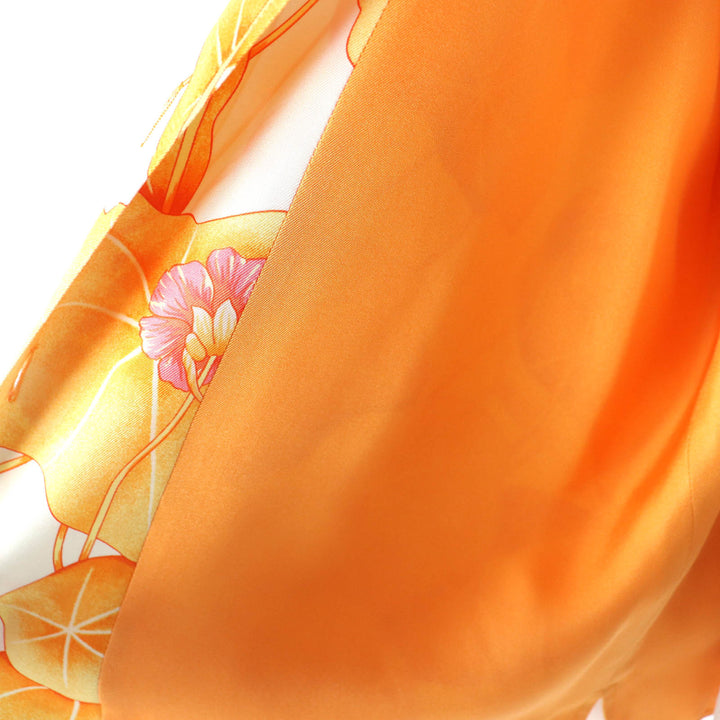 HERMES Long sleeve shirt Les Capucines Orange series silk Women 38