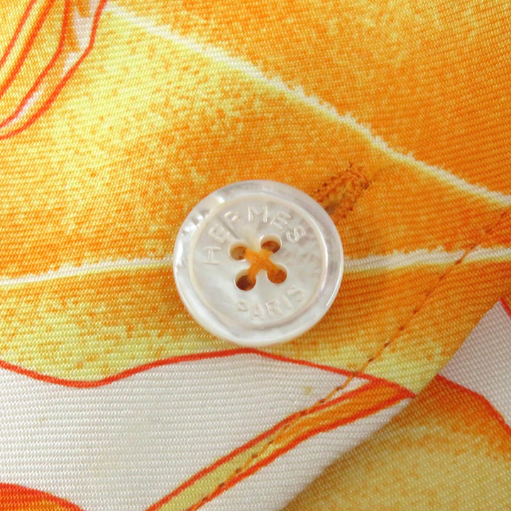 HERMES Long sleeve shirt Les Capucines Orange series silk Women 38