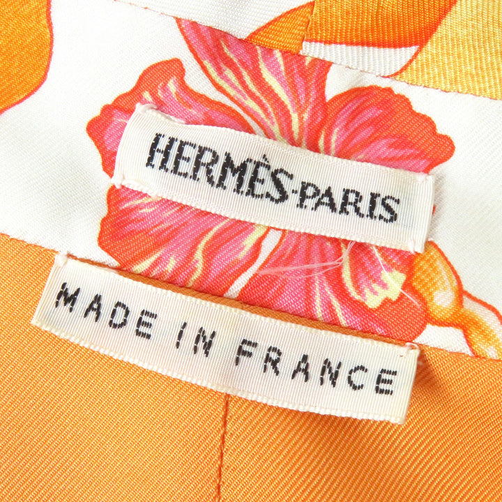 HERMES Long sleeve shirt Les Capucines Orange series silk Women 38