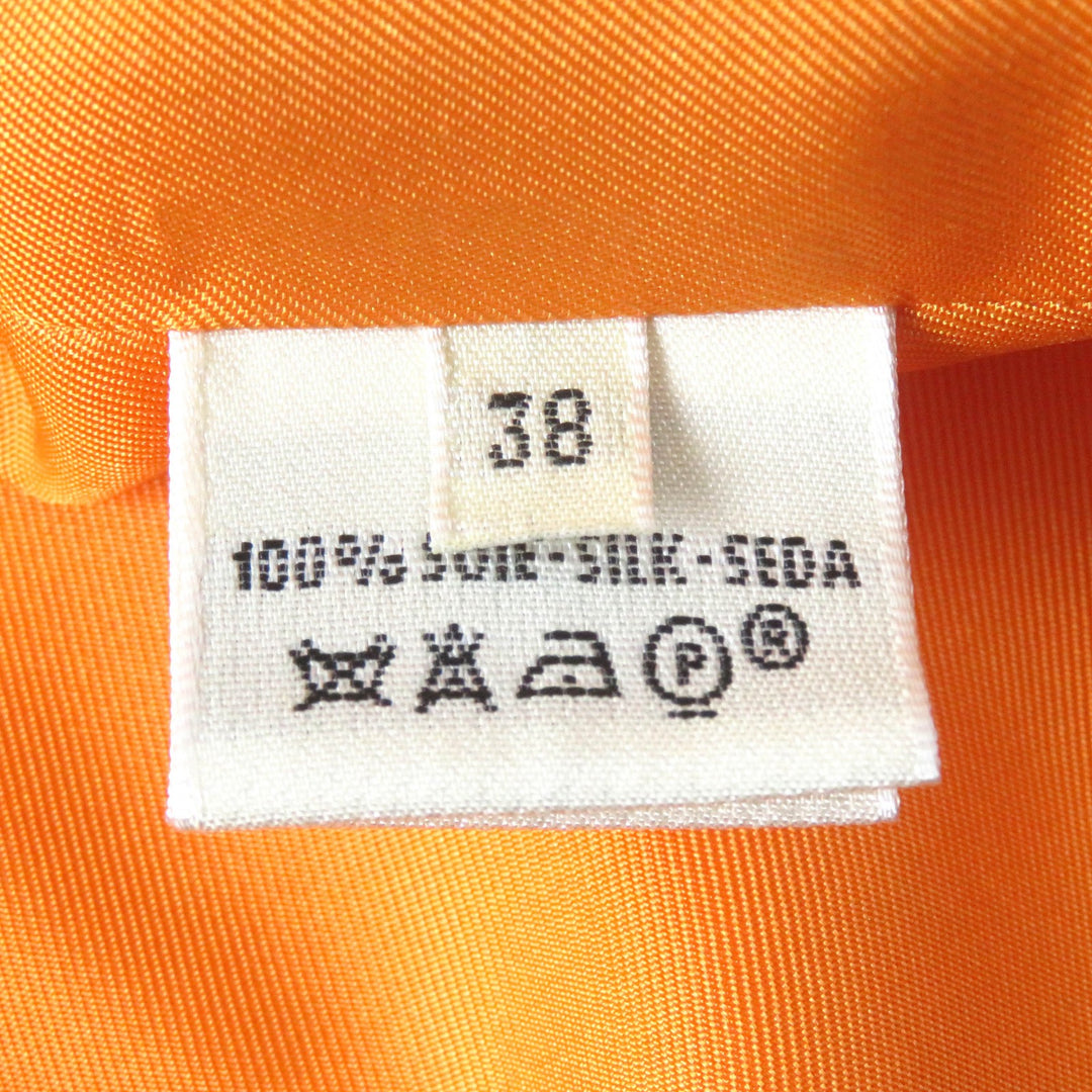 HERMES Long sleeve shirt Les Capucines Orange series silk Women 38